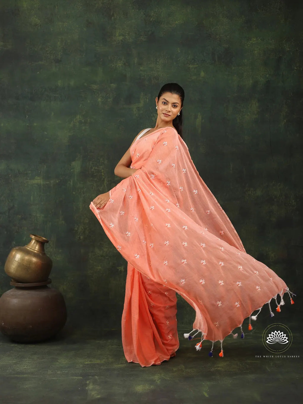 Mul Cotton Saree with Parijat Embroidery