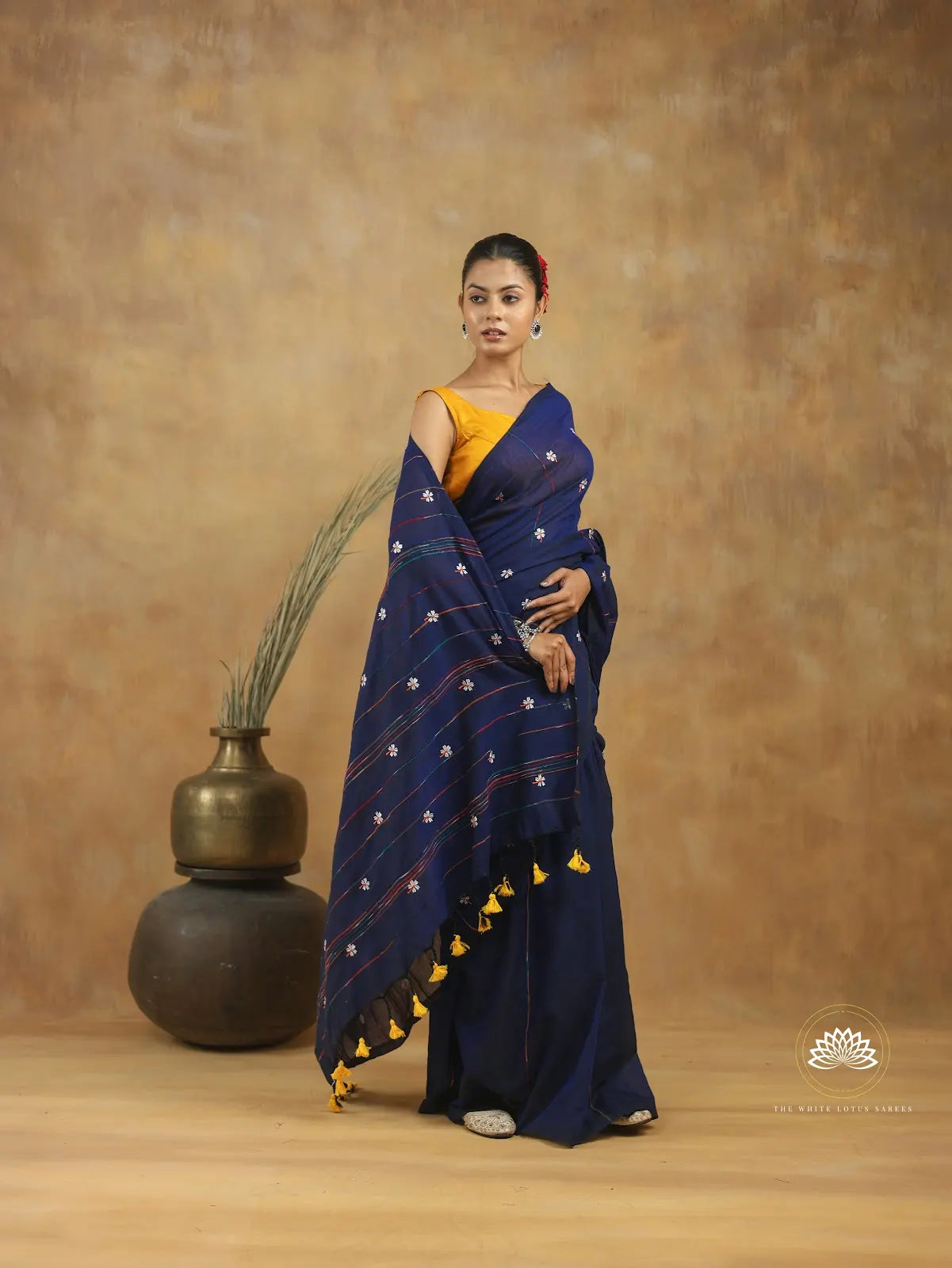 Khadi Saree With Parijat Embroidery