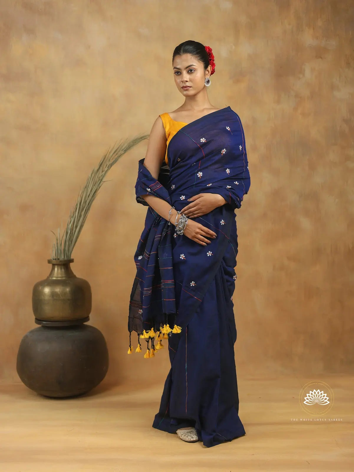 Khadi Saree With Parijat Embroidery