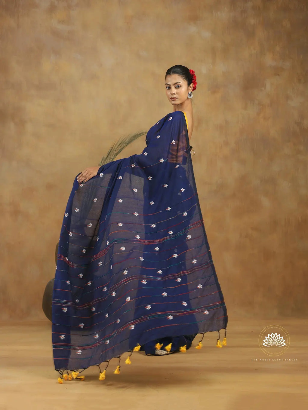 Khadi Saree With Parijat Embroidery