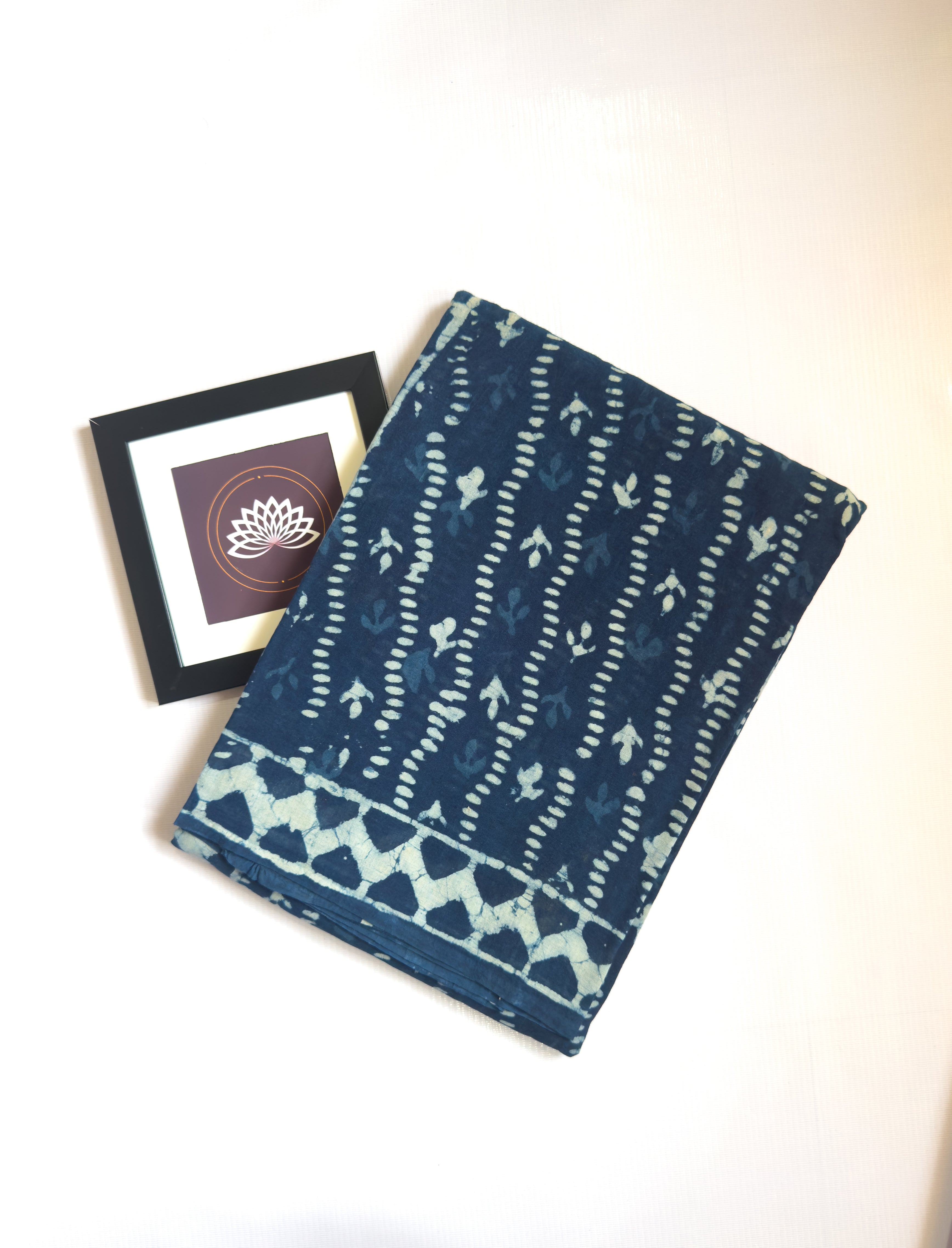 Handblock Print Indigo-Flower print Saree
